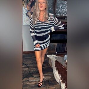 Striped Black and White Knit Dress